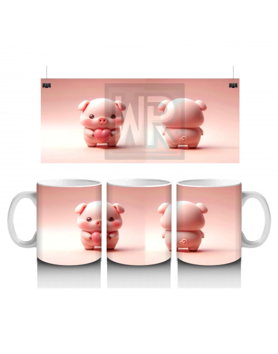 Ön ve Arka Yüzüyle Sevimli Domuz Maskotlar – Baskılı Kahve Kupası