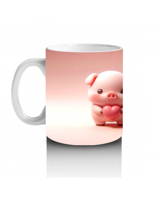 Ön ve Arka Yüzüyle Sevimli Domuz Maskotlar – Baskılı Kahve Kupası