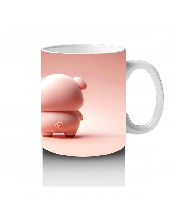 Ön ve Arka Yüzüyle Sevimli Domuz Maskotlar – Baskılı Kahve Kupası