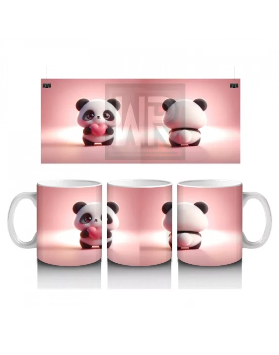 Ön ve Arka Yüzüyle Sevimli Panda Karakteri – Baskılı Kahve Kupası