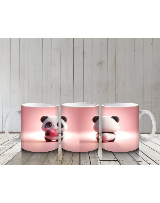 Ön ve Arka Yüzüyle Sevimli Panda Karakteri – Baskılı Kahve Kupası
