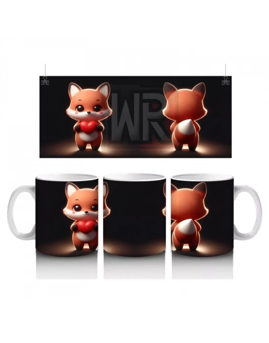 Ön ve Arka Yüzüyle Sevimli Tilki Karakteri – Baskılı Kahve Kupası