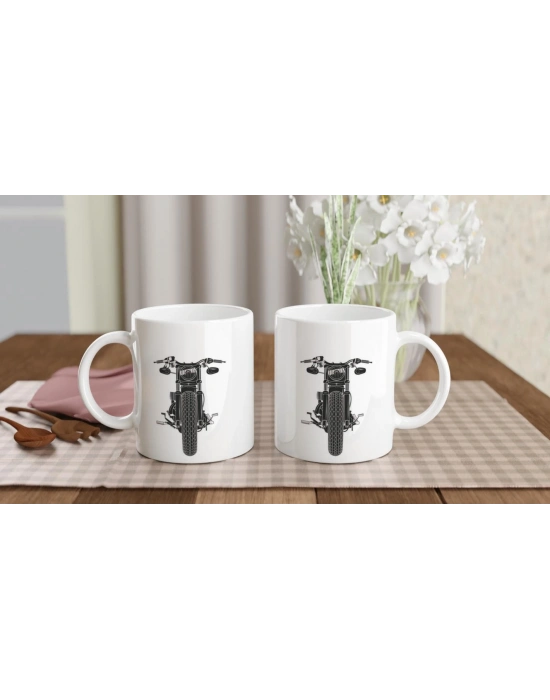 Önden Görünümlü Retro Motosiklet Baskılı Kupa Bardak