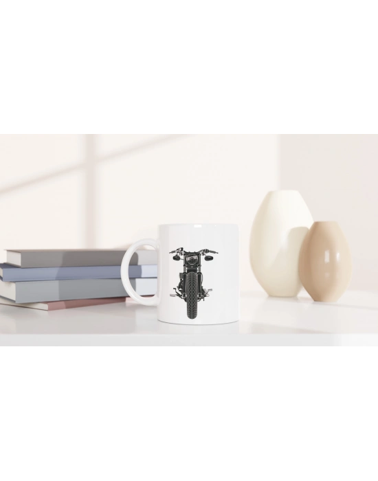 Önden Görünümlü Retro Motosiklet Baskılı Kupa Bardak