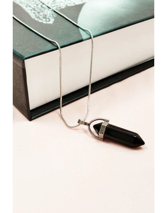 Onix Doğal Taşı Zincirli El Yapımı Tasarımlı Kolye Uç: 3,5 cm Zincir: 20 cm Kutulu