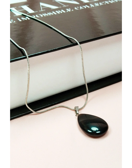 Onix Kuvars Doğal Taşı Zincirli El Yapımı Kolye Uç: 2 cm Zincir: 20 cm Kutulu