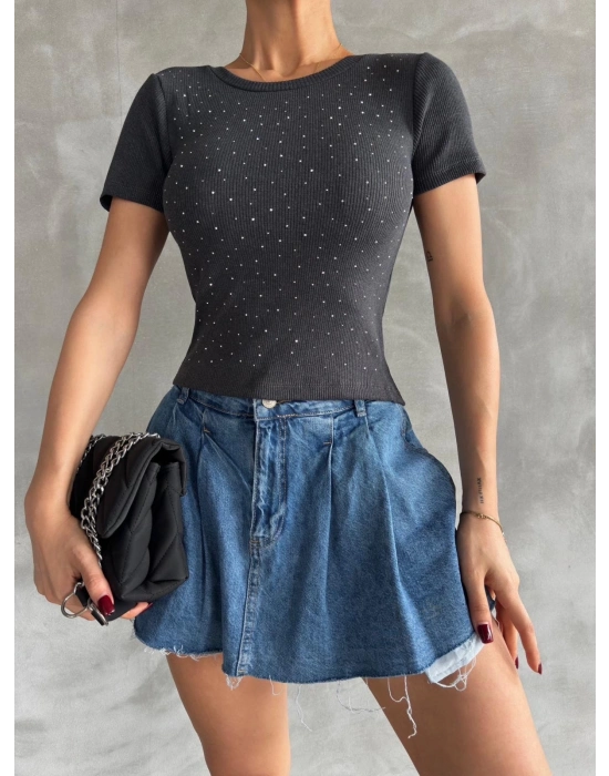 Önü taşlı antrasit bluz s3512