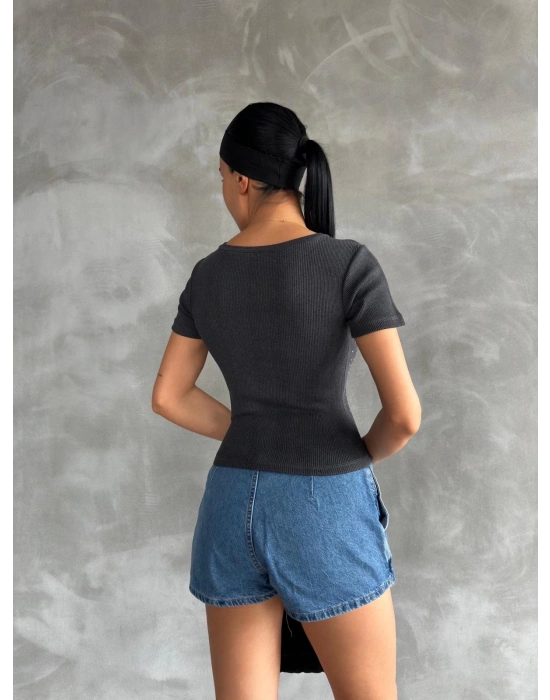 Önü taşlı antrasit bluz s3512