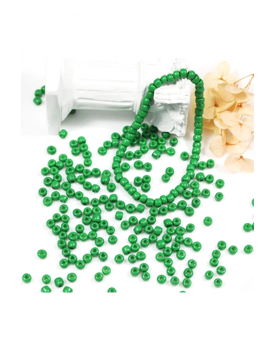 Opak Yeşil Renk 4 mm Yaklaşık 220 adet/20 gram Cam Boncuk Oya Yazma Bileklik ve Kolye