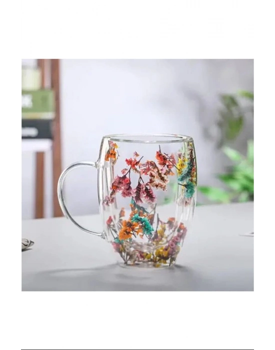 Organik Çiçekli Borosilikat Bardak 350 Ml. Royaleks-BRD-150 BH