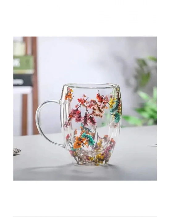 Organik Çiçekli Borosilikat Bardak 350 Ml. Royaleks-BRD-150 BH