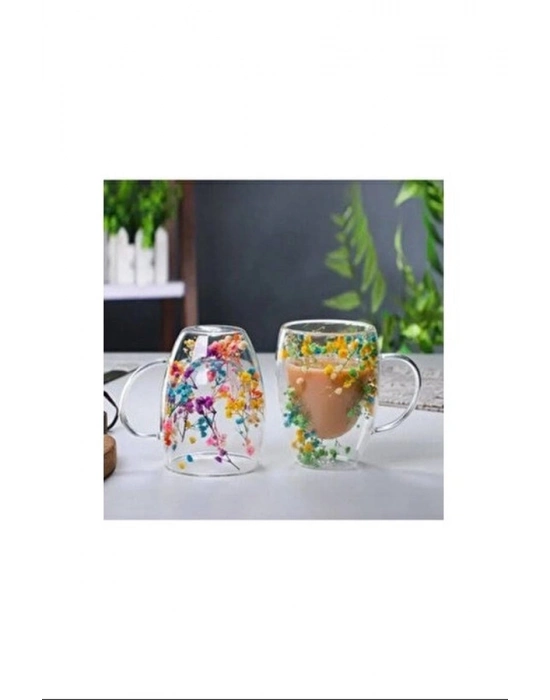Organik Çiçekli Borosilikat Bardak 350 Ml. Royaleks-BRD-150 BH