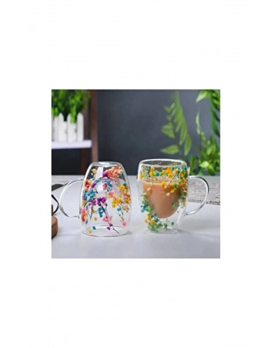 Organik Çiçekli Borosilikat Bardak 350 Ml. Royaleks-BRD-150 BH