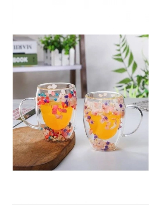 Organik Çiçekli Borosilikat Bardak 350 Ml. Royaleks-BRD-150 BH