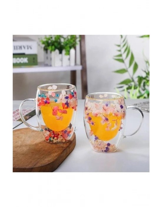 Organik Çiçekli Borosilikat Bardak 350 Ml. Royaleks-BRD-150 BH