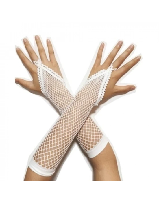 Örgü Beyaz Parmak Arası File Eldiven 26 cm
