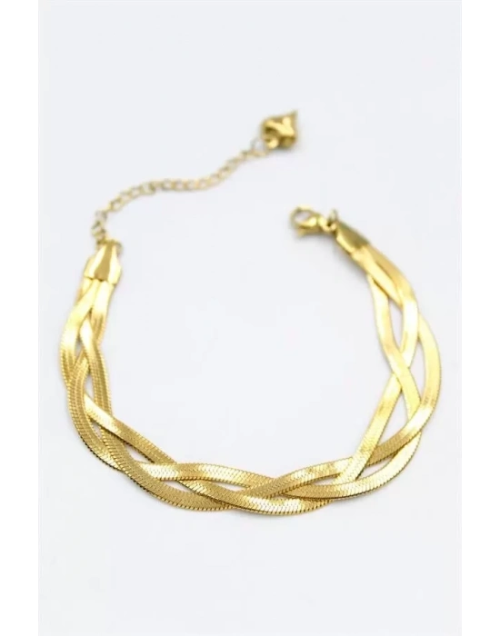 Örgü İtalyan Zincir Bileklik - Altın