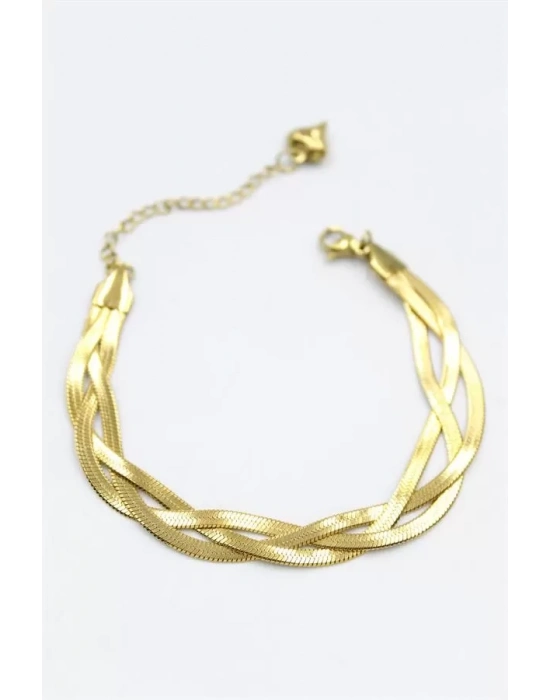 Örgü İtalyan Zincir Bileklik - Altın