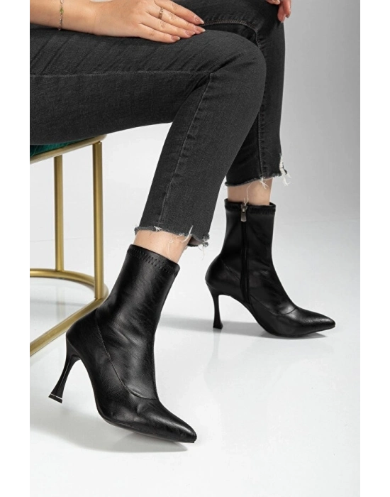 Orjen Siyah Cilt Streç Topuklu Bot