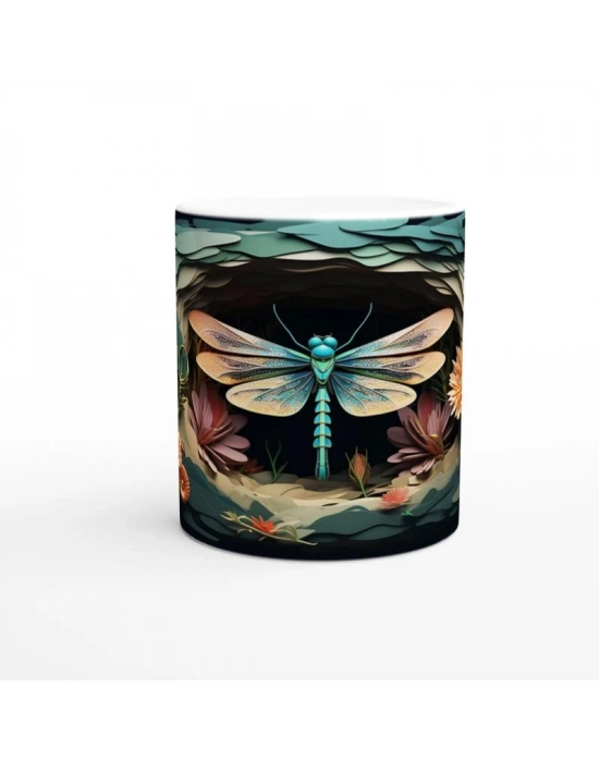 Orman Çiçekleri Arasında Turkuaz Yusufçuk Temalı Baskılı Kupa Bardak