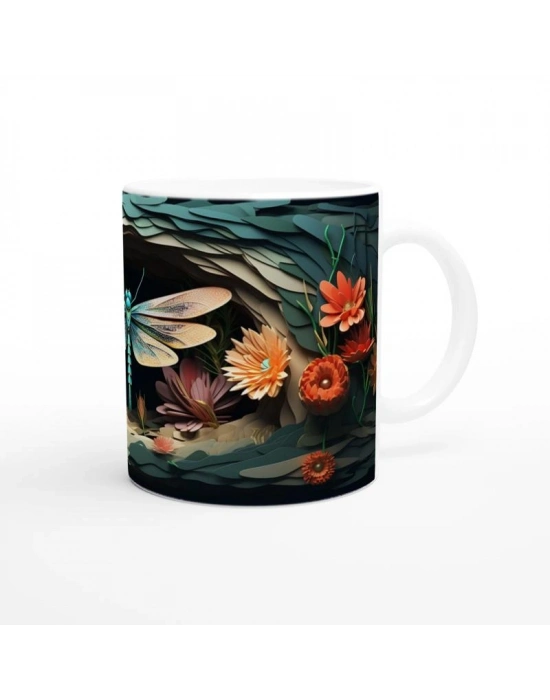 Orman Çiçekleri Arasında Turkuaz Yusufçuk Temalı Baskılı Kupa Bardak