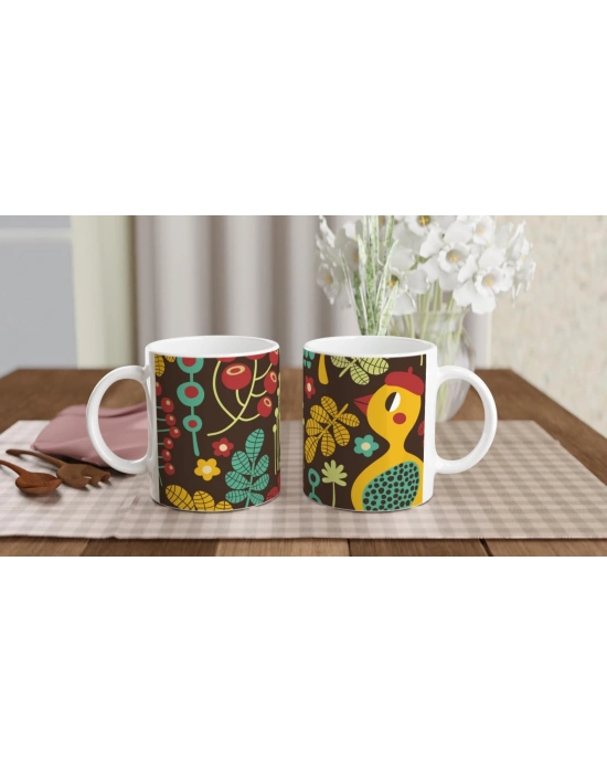 Orman Çizgili Kuş Kupa Bardak