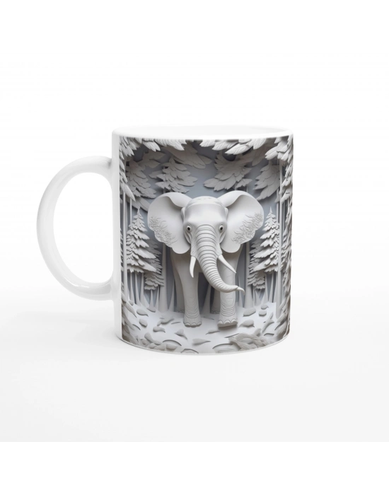 Ormanda Beliren Fil Silueti Temalı Baskılı Kupa Bardak
