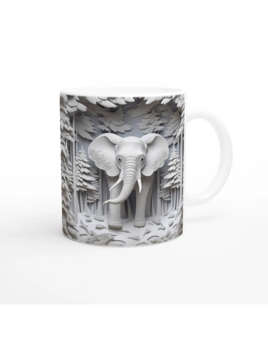 Ormanda Beliren Fil Silueti Temalı Baskılı Kupa Bardak