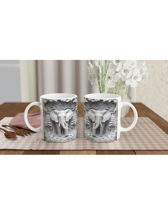 Ormanda Beliren Fil Silueti Temalı Baskılı Kupa Bardak