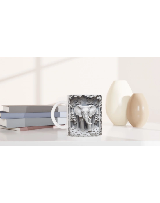 Ormanda Beliren Fil Silueti Temalı Baskılı Kupa Bardak