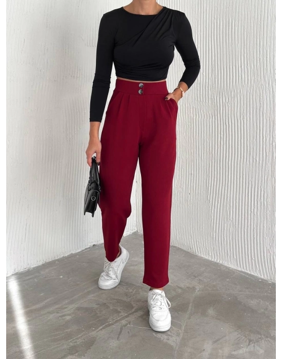 örme krep pantolon çift düğmeli