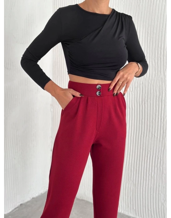 örme krep pantolon çift düğmeli