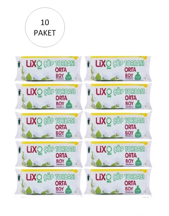 Orta Boy Çöp Torbası 55 x 60 cm 20 Li Rulo x 10 Paket = 200 Adet (Mavi)