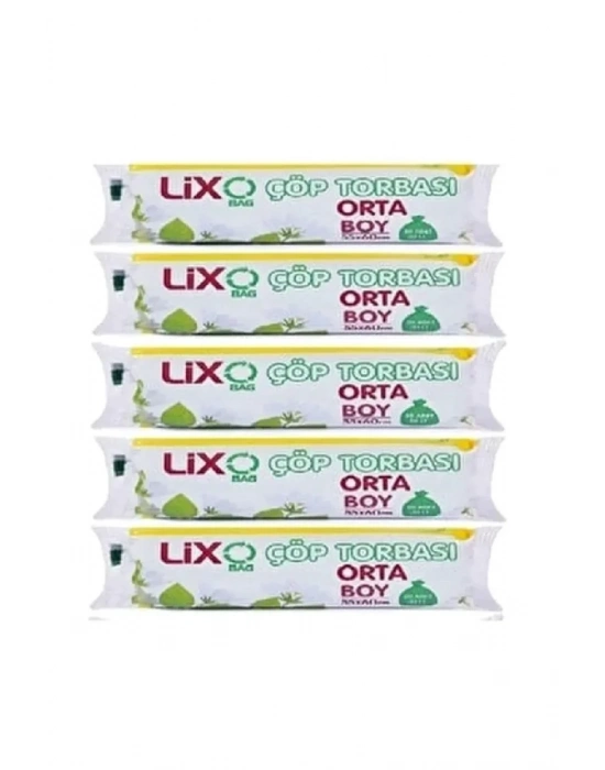 Orta Boy Çöp Torbası 55 x 60 cm 20 Li Rulo x 5 Paket = 100 Adet (Mavi)
