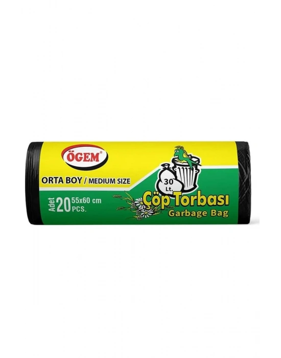 Orta Boy Çöp Torbası 55 x 60 cm 20 Li Rulo x 5 Paket = 100 Adet (Siyah)