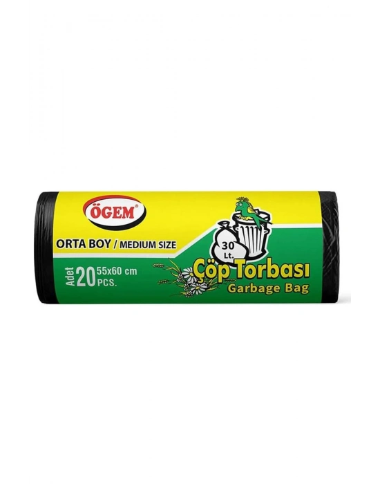 Orta Boy Çöp Torbası 55 x 60 cm 20 Li Rulo x 5 Paket = 100 Adet (Siyah)