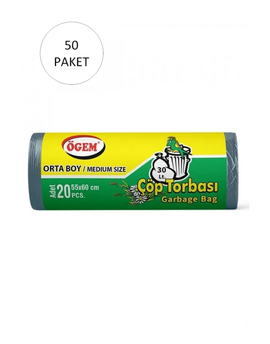 Orta Boy Çöp Torbası 55 x 60 cm 20 Li Rulo x 50 Paket = 1000 Adet (Mavi)