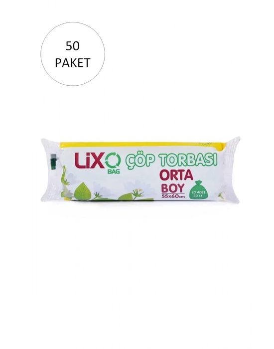 Orta Boy Çöp Torbası 55 x 60 cm 20 Li Rulo x 50 Paket = 1.000 Adet (Mavi)