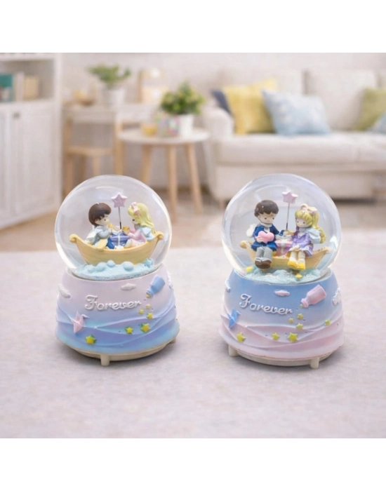 Orta Boy Müzikli Işıklı Romantik Sevgililer Temalı Kar Küresi