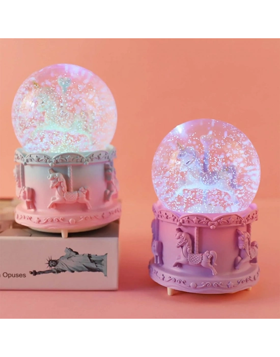 Orta Boy Müzikli Unicorn Kar Küresi