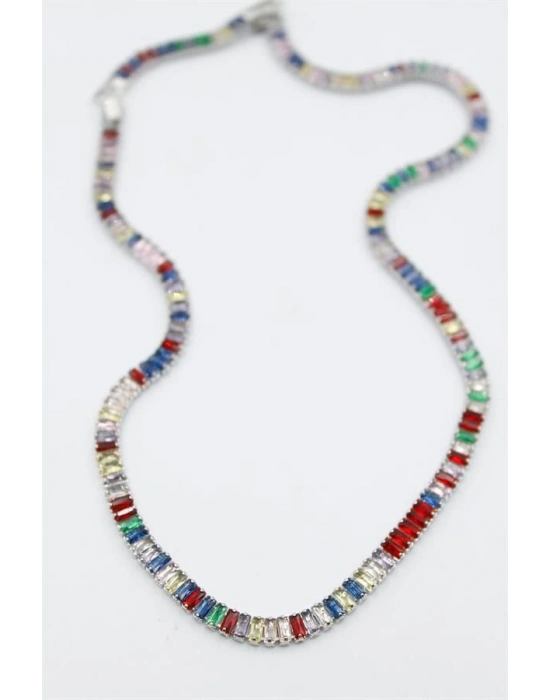 Orta Boy Renkli Su Yolu Kolye - Gümüş