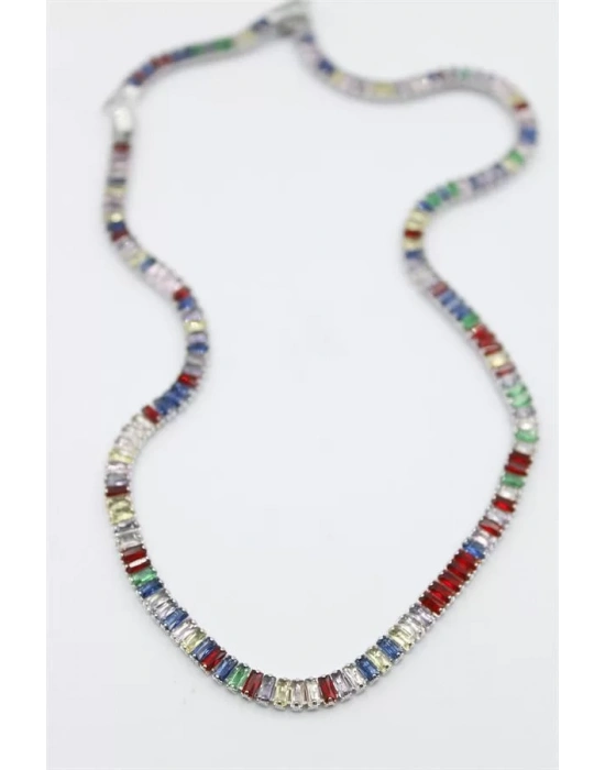 Orta Boy Renkli Su Yolu Kolye - Gümüş