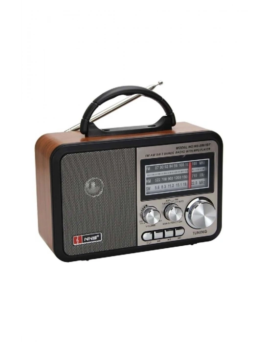 ®  Orta Boy Retro, Nostaljik, Ahşap Tasarım Bluetooth Hoparlörlü, Şarjlı, Taşınabilir FM/AM Destekli Radyo NS-8897