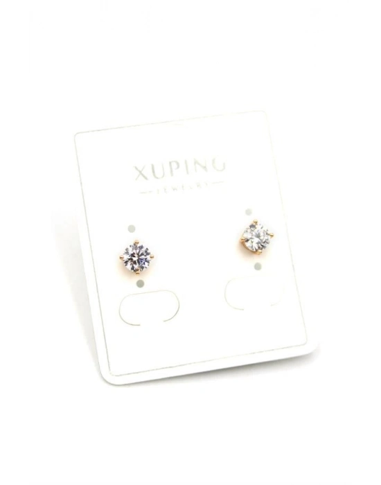 Orta Boy Tek Taş Küpe - Altın