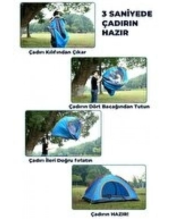 Otomatik Havada Açılan Su Geçirmez Çadır 4 Kişilik