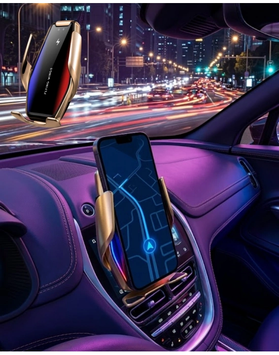 Otomatik Sensörlü Araç Telefon Tutucu Kablosuz Şarj Özellikli 360 Derece Döner