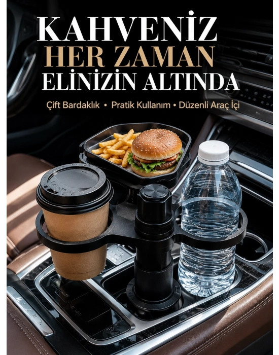 Otomobil İçin Çift Bardak Tutucu ve Çok Amaçlı Organizer