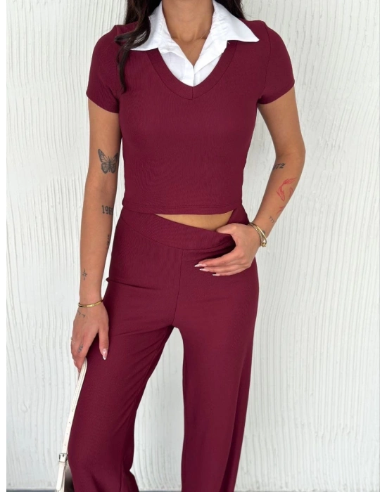 Ottoman kumaş beyaz gömlek yaka takım s4142