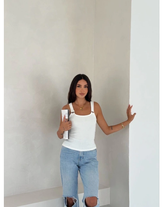 Ottoman toka askılı bluz beyaz s4194