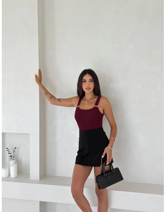 Ottoman toka askılı bluz bordo s4194